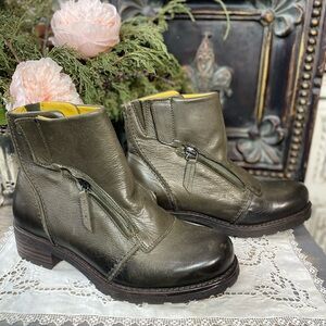 Jafa 402 olive gray leather ankle boots distressed leather combat 37
